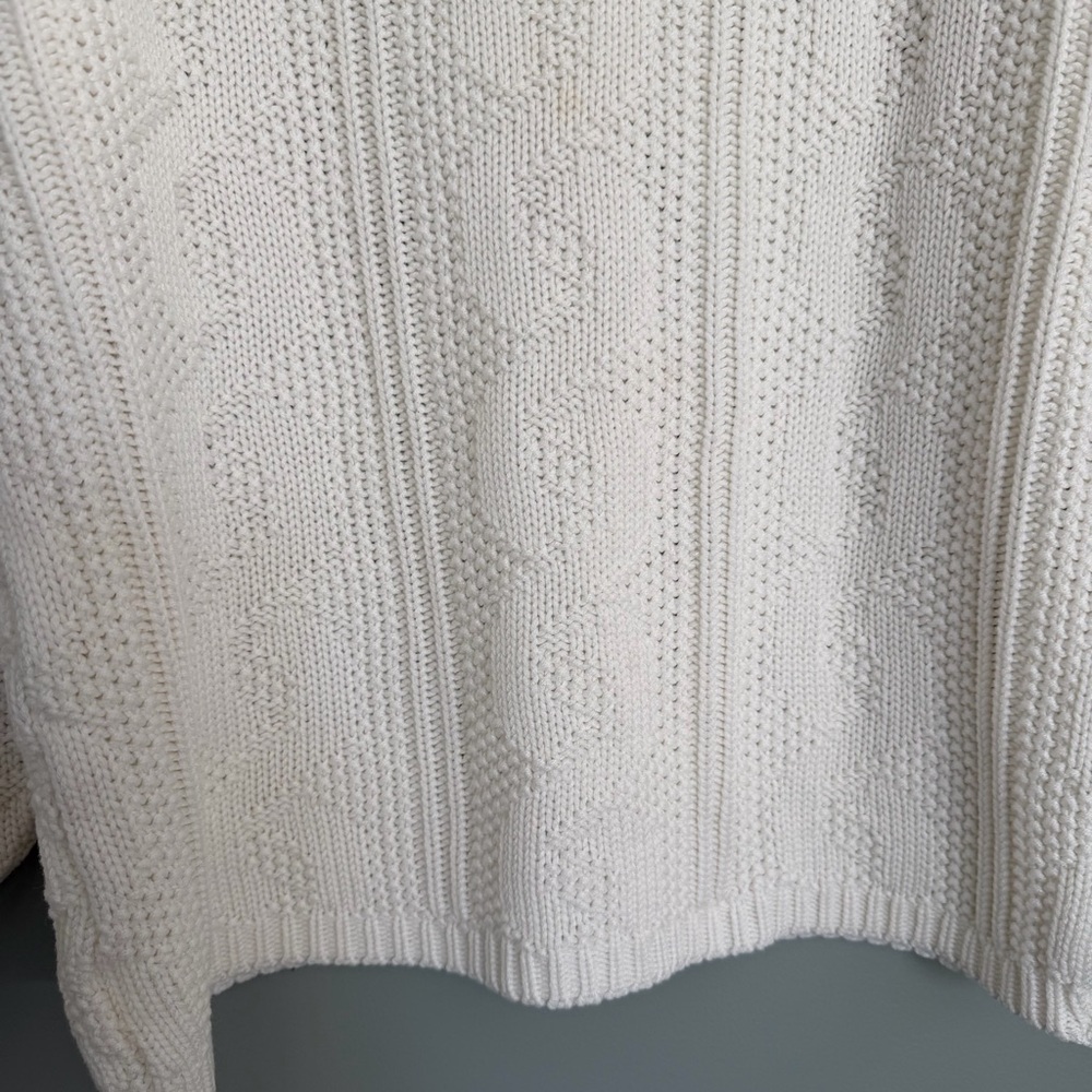Vintage 80s Croquet Club Creamy White Cable Knit Long Sleeve Crew Neck Sweater - Picture 7 of 13